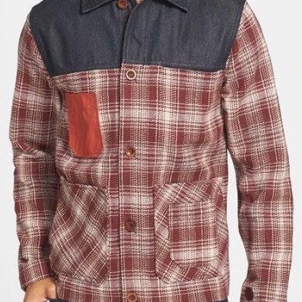 Men's Wool Jacket with Denim Detail
